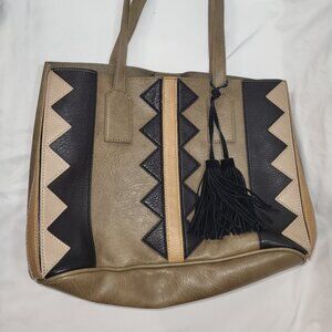 INC International Concepts Boho Aztec Tote Bag Black Brown